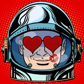 emoticon lover Emoji face man astronaut retro pop art retro style. Emotions face. Vector emoticon