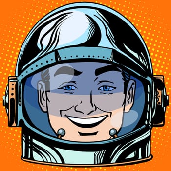 emoticon joy laughter Emoji face man astronaut retro pop art retro style. Emotions face. Vector emoticon