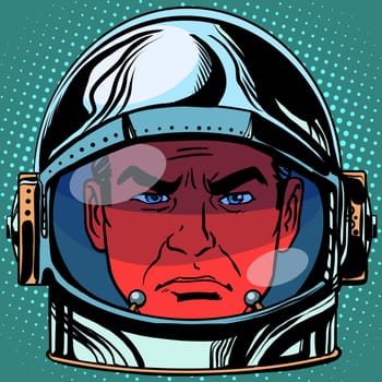 emoticon evil Emoji face man astronaut retro pop art retro style. Emotions face. Vector emoticon