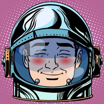 emoticon embarrassment Emoji face man astronaut retro pop art retro style. Emotions face. Vector emoticon
