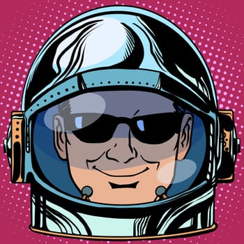 emoticon spy Emoji face man astronaut retro pop art retro style. Emotions face. Vector emoticon