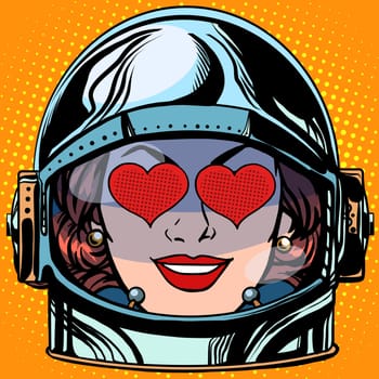 emoticon love Emoji face woman astronaut retro pop art retro style. Emotions face. Vector emoticon
