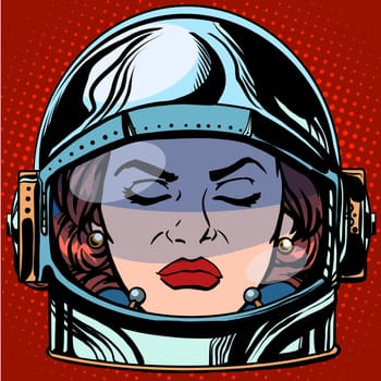 emoticon anger Emoji face woman astronaut retro pop art retro style. Emotions face. Vector emoticon