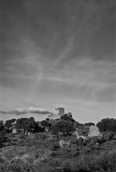 Ruined Fortress in the middle of countryside, Caceres, Spain