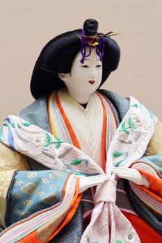 Close up of traditional Japanese hina doll