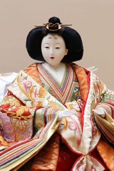 Close up of traditional Japanese hina doll