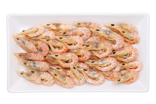 dried shrimp on plate isolated on white background