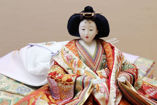 Close up of traditional Japanese hina doll