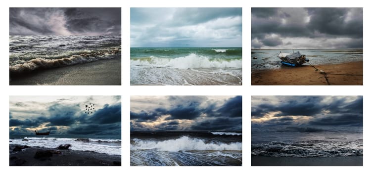 All sea storm dark tone collection on white background