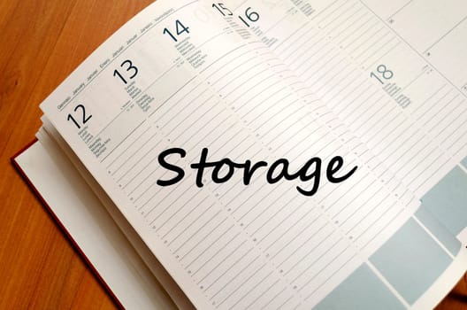Storage text concept write on notebook