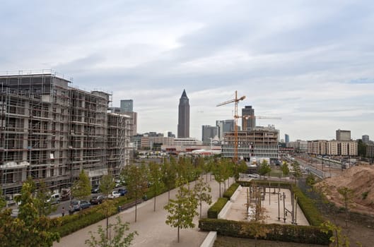 Construction site in a new district of Frankfurt Europaviertel