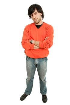 young casual man full body in a white background