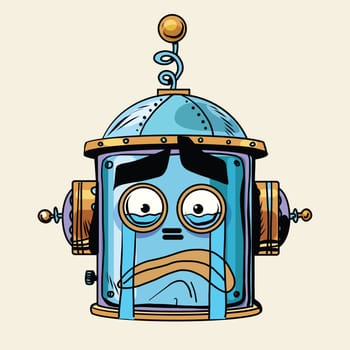 emoticon cry emoji robot head smiley emotion pop art retro style. Human emotions. Icon symbol. Technology and artificial intelligence