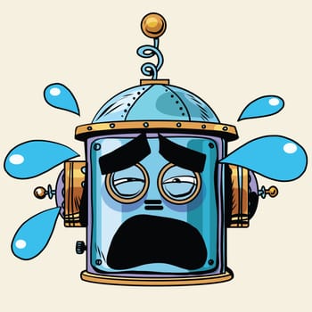 emoticon tears emoji robot head smiley emotion pop art retro style. Human emotions. Icon symbol. Technology and artificial intelligence