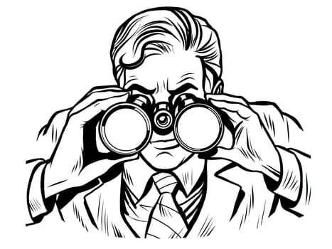 Sentinel watchman with binoculars line art pop art retro style line art
