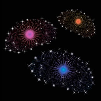 Set of  Colorful Fireworks Isolated on Black Background
