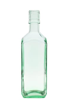 Empty green glass bottle isolated on white background