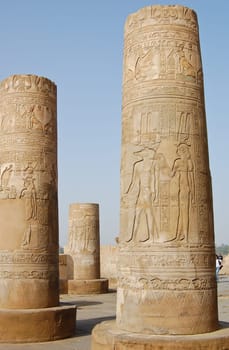 Crocodile god Sobek and Hathor goddess in Kom Ombo temple, Egypt