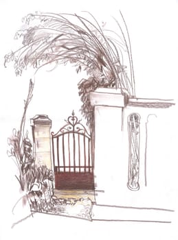 Old gate at the provincial European street. Architecture and the city. French province.