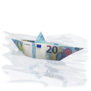 Paper boats made of twenty euro notes