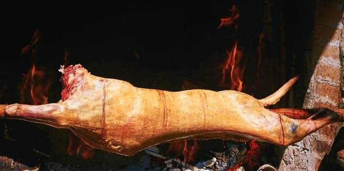 Pork Fried on a Roasting-jack