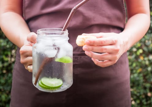 Butter scone and lime Infused detox water, stock photo