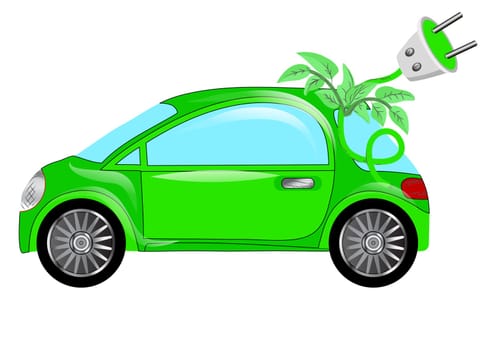 green electric car isolared on white background