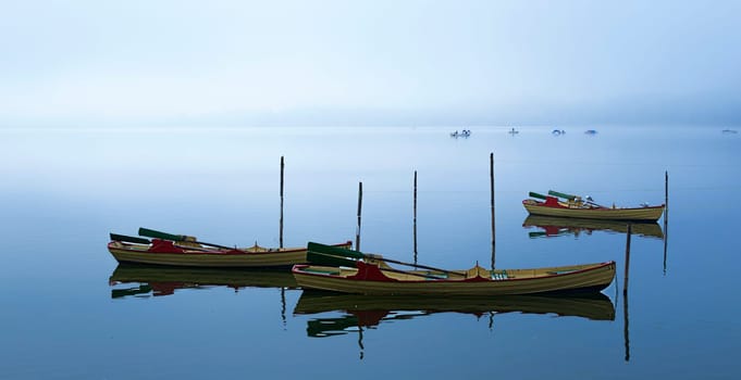 colorful boats in lake Pfaffikersee