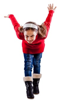 Little girl giving an obeisance (bow) looking to the camera happily