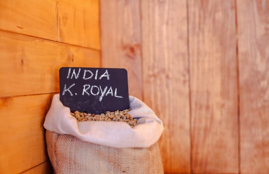 View of coffee beans inside the jute bag