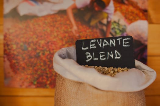 View of coffee beans inside the jute bag