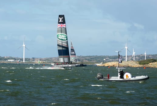 one very fast boat sailng in americas cup in sweden team nya zeeland