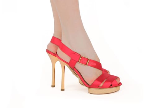 Beautiful Female Legs with Red Heels isolated on white Background