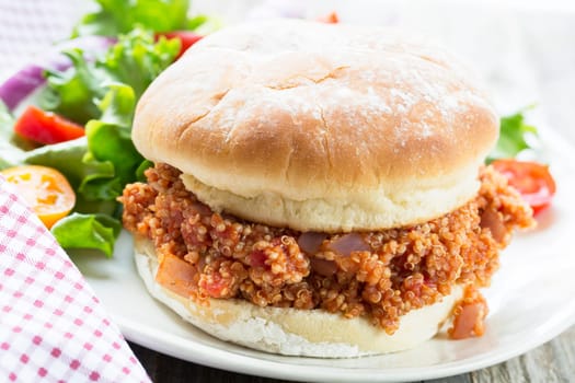 Healthy vegan quinoa sloppy joe, just as messy as the meat version.