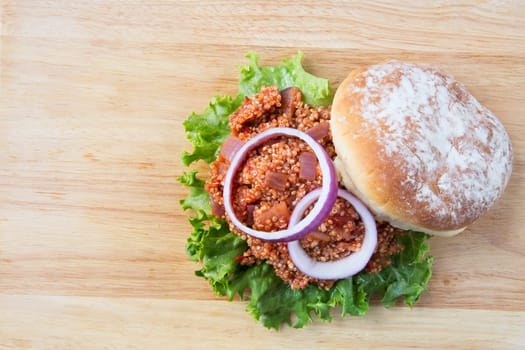 Fresh homemade vegan quinoa sloppy joe from above.