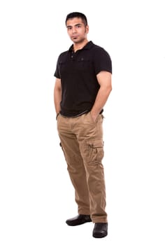 young casual man wearing black tshirt on white background
