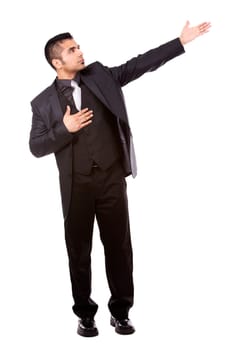 young business man wearing suit posing on white background