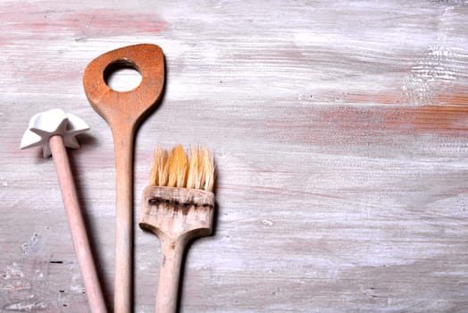 Cooking wooden spoon banner long background