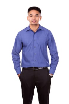 young business man posing on white isolated background