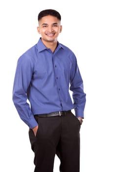 young business man posing on white isolated background