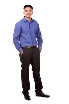 young business man posing on white isolated background