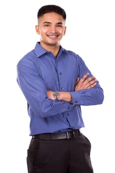 young business man posing on white isolated background