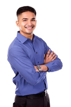 young business man posing on white isolated background