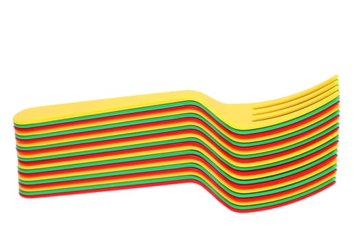 plastic colorful forks isolated on white background