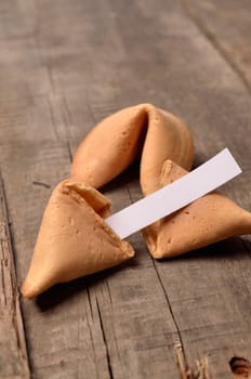 Fortune cookies on an old wooden table