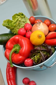 Vegetarian food ingredients of a salad in a kitchen