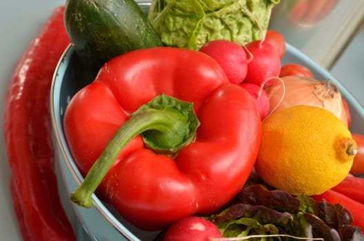 Healthy vegetarian ingredients of a salad in a kitchen
