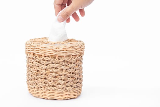 Craft weave tissue paper box on white background