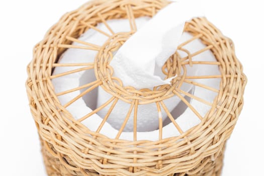 Craft weave tissue paper box on white background
