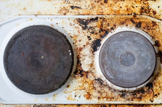 Very dirty hot plate in the kitchen